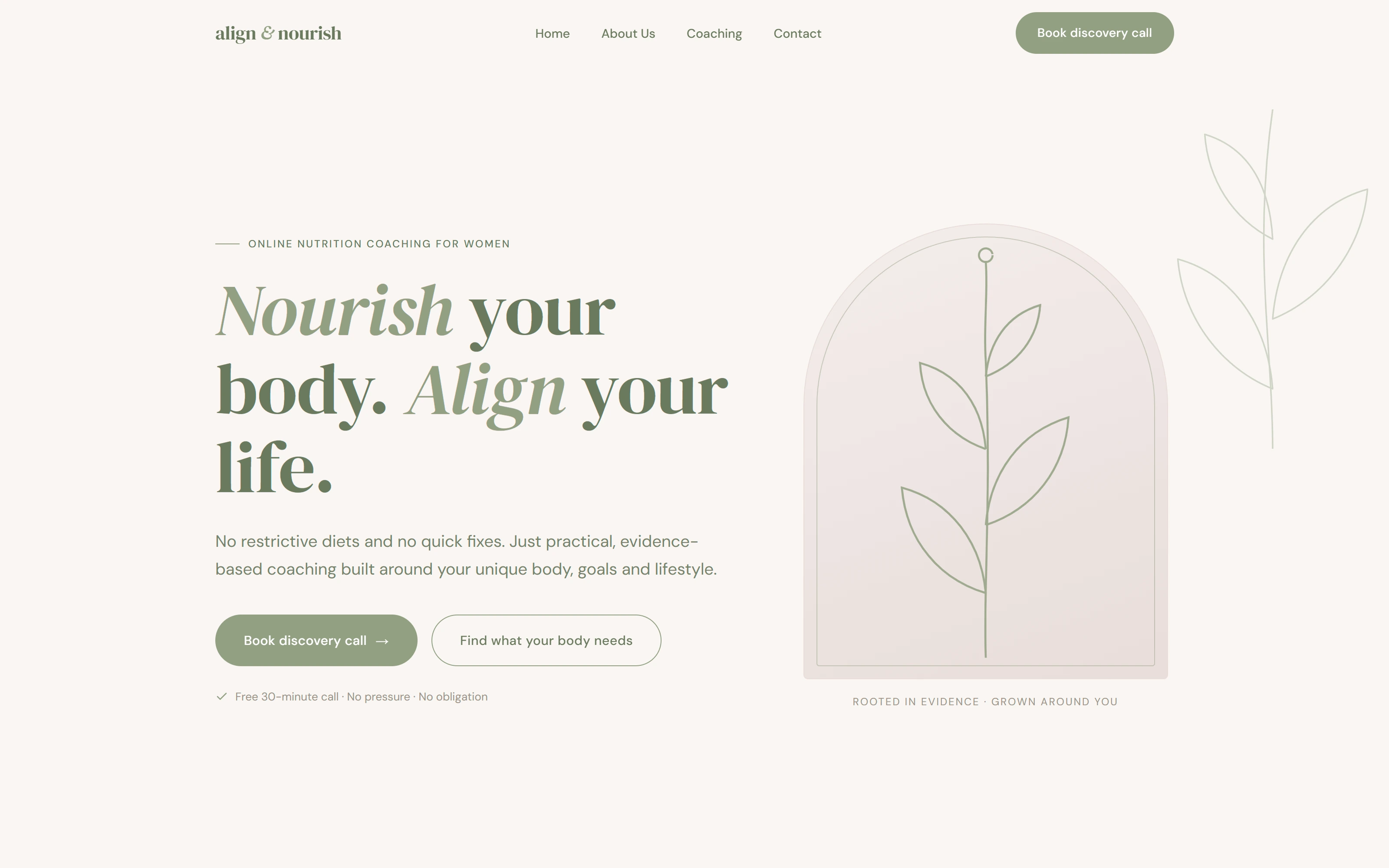 Align & Nourish website screenshot